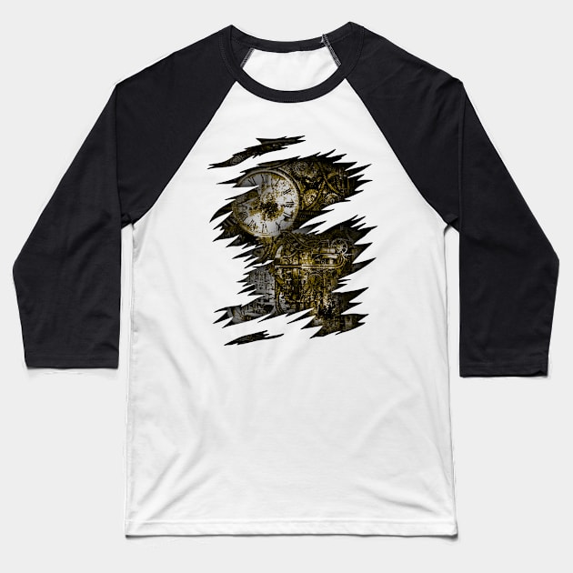 Steampunk Body Engine Gear Dystopia Baseball T-Shirt by HappyGiftArt